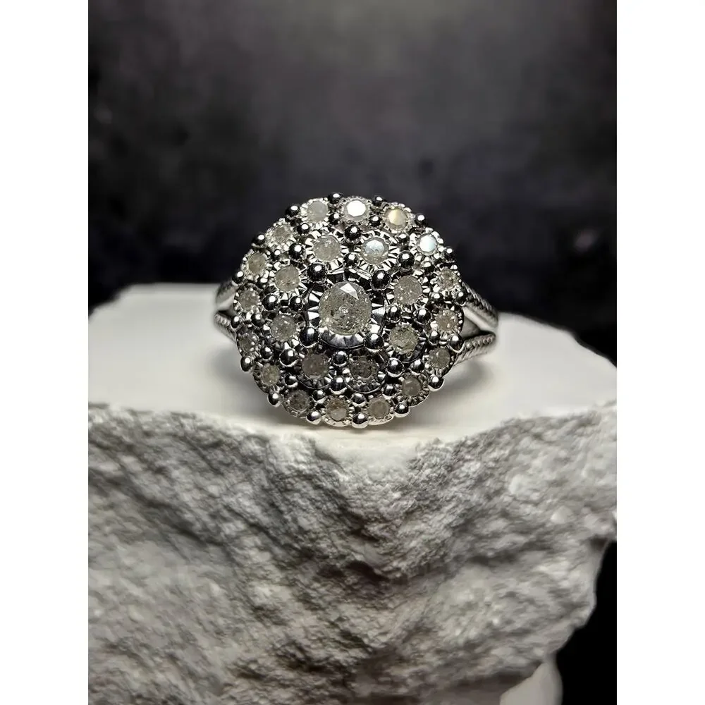 S7 0.23ct Natural White Diamond Cluster Split Band Ring 925 Sterling Silver